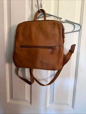 Classic Tan Leather Backpack - Minimal Bag